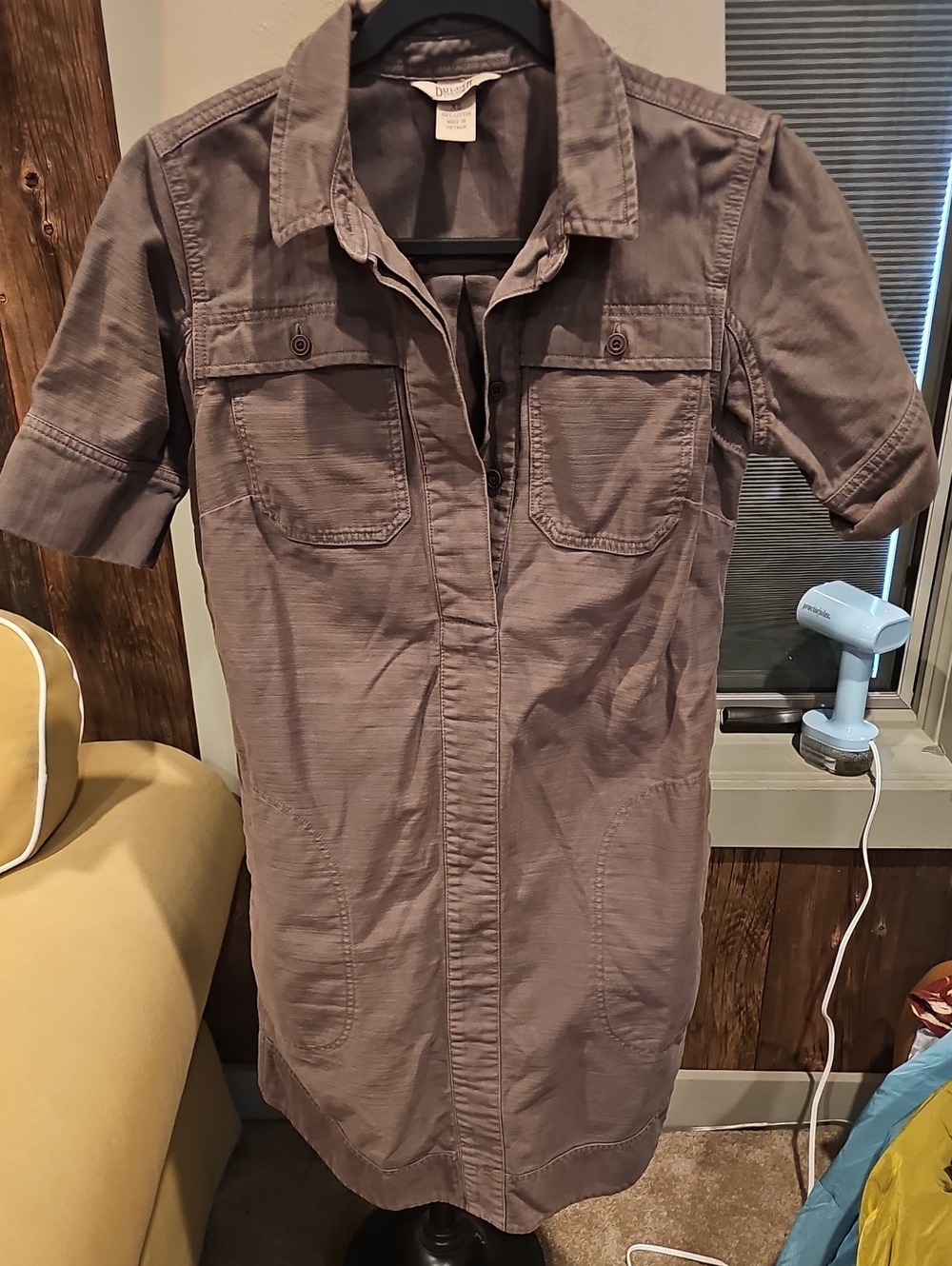 Duluth Trading Co Taupe Short-Sleeve Midi Dress